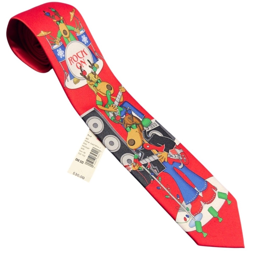 Hallmark Mens Christmas‎ Tie Rock On Band Holiday Novelty Necktie Yule Greetings